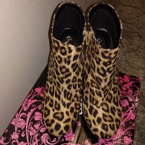 Qupid Leopard Wedge Bootie